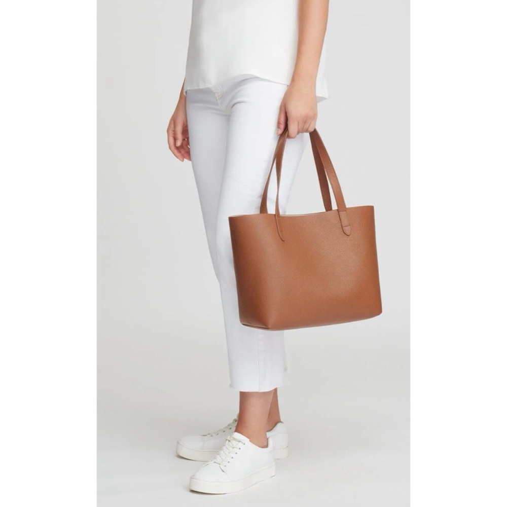 Cuyana Small Structured Leather Tote in Caramel / Blush ~ Monogram - Picture 2 of 11